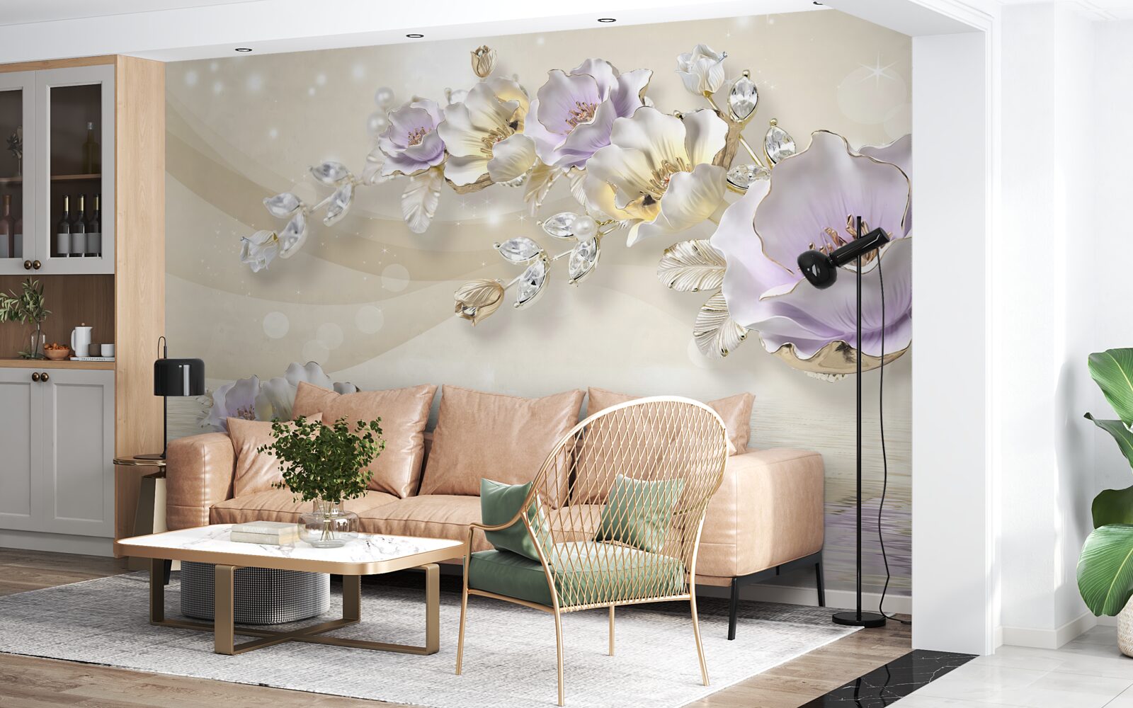 Фотошпалери фіолетові та кремові квіти