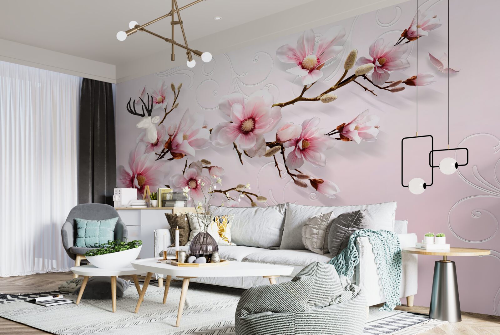 Фотошпалери фоновий розпис з квітковим мотивом