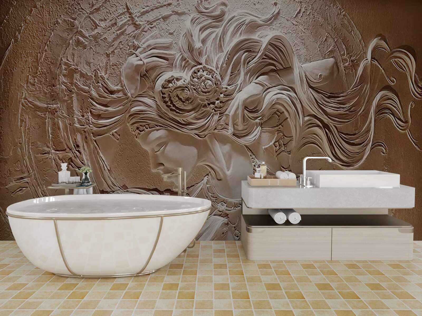 Фотошпалери зображення дівчини в барельєфі