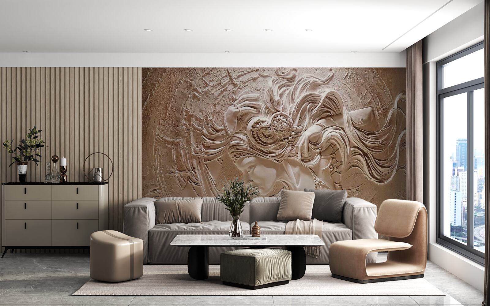 Фотошпалери зображення дівчини в барельєфі