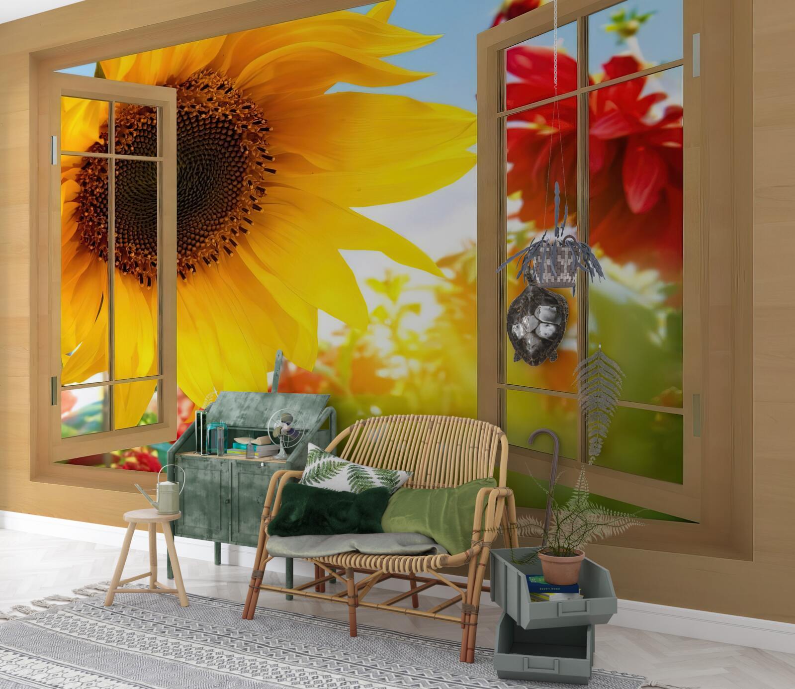 Фотошпалери великі квіти дивляться у вікно