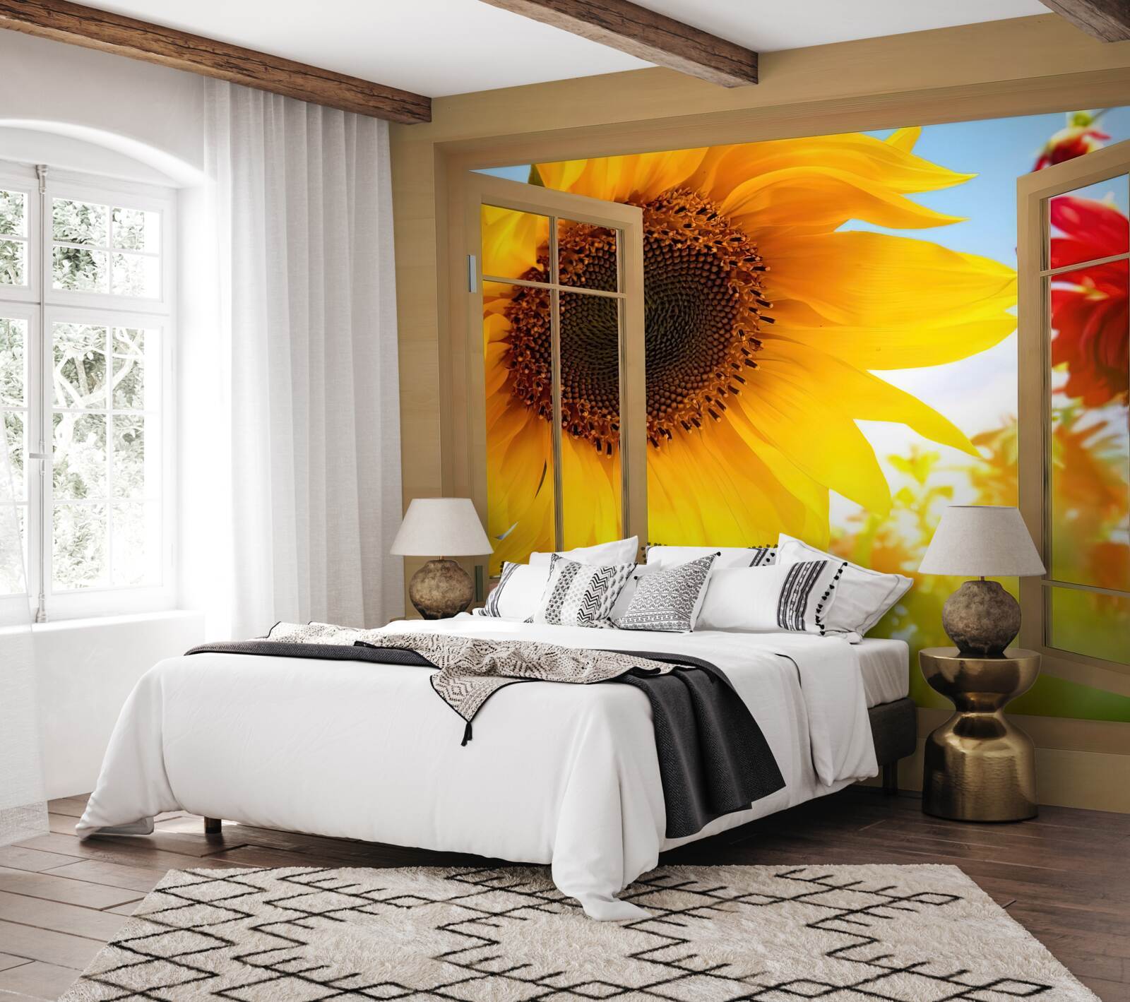 Фотошпалери великі квіти дивляться у вікно