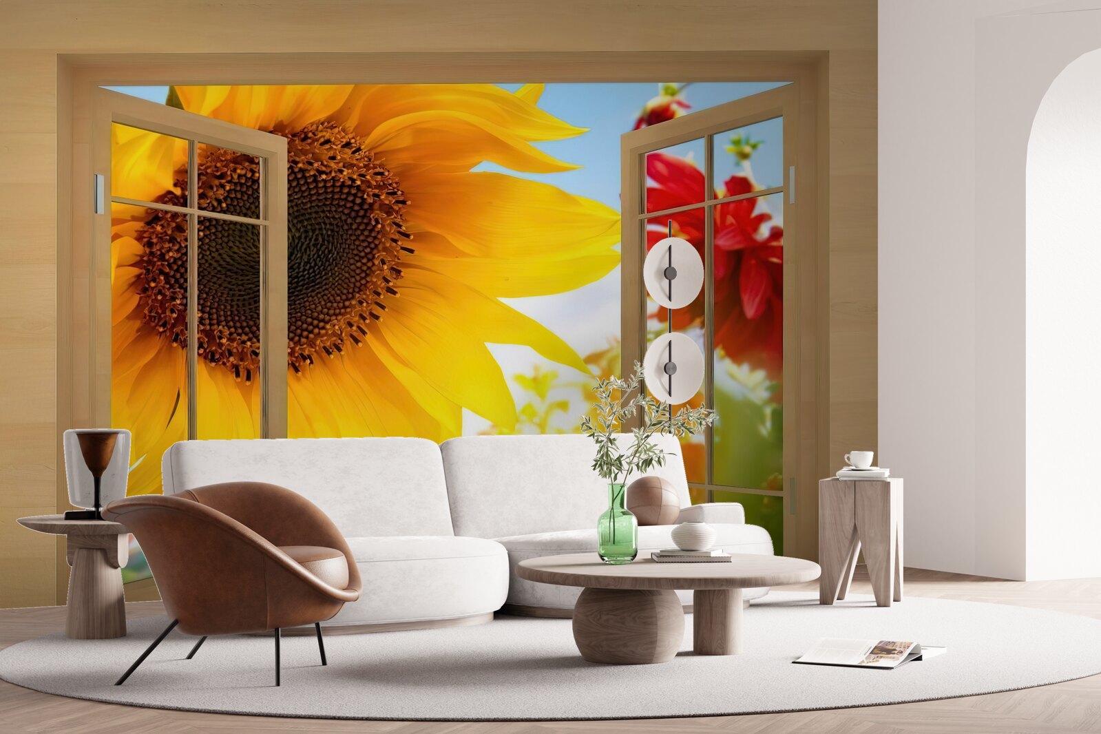 Фотошпалери великі квіти дивляться у вікно