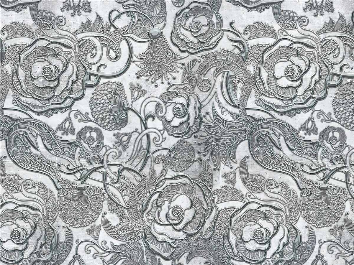 Фотошпалери квіти зі сріблясто-сірим контуром