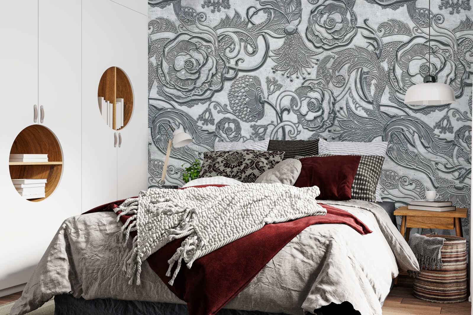 Фотошпалери квіти зі сріблясто-сірим контуром