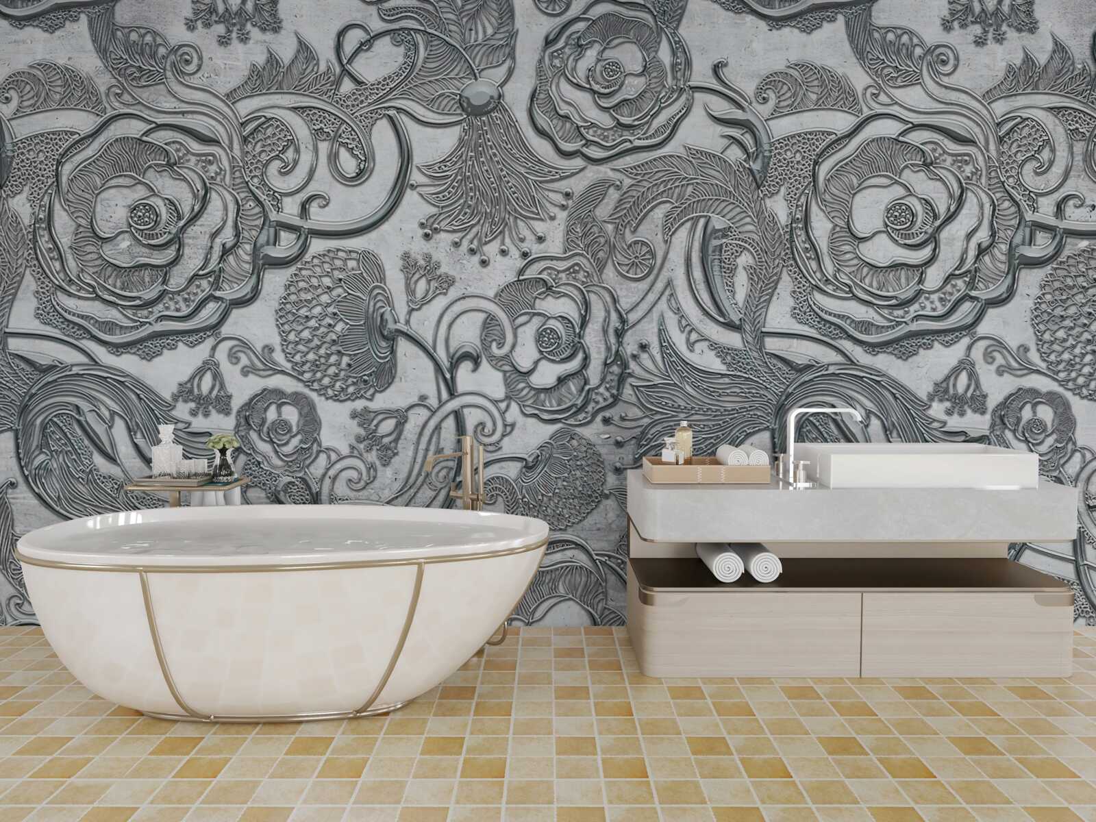 Фотошпалери квіти зі сріблясто-сірим контуром