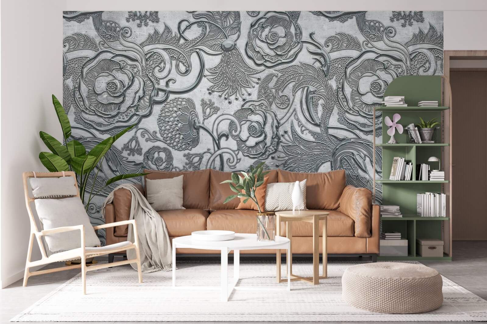 Фотошпалери квіти зі сріблясто-сірим контуром