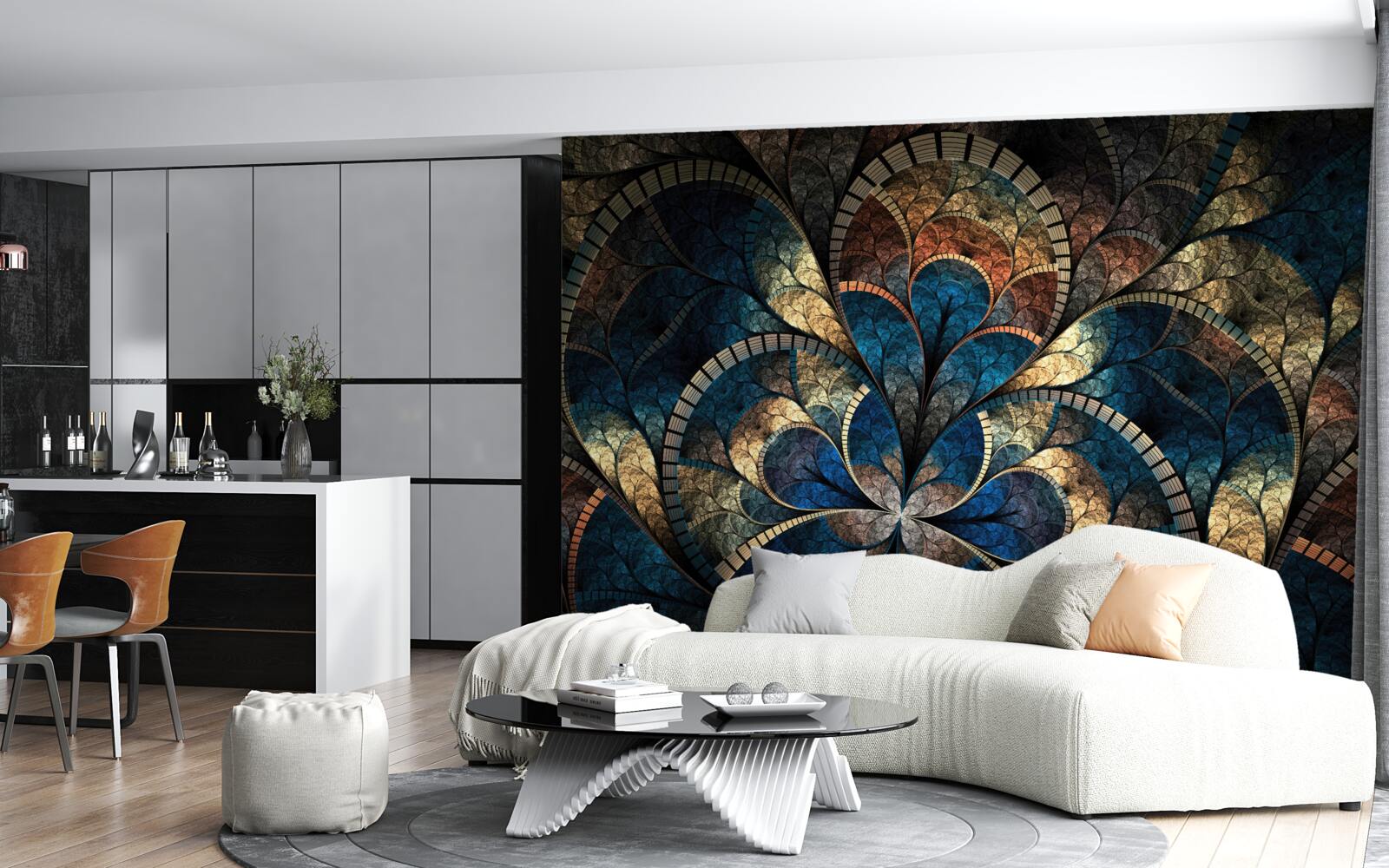 Фотошпалери темно-сині та золоті фігури