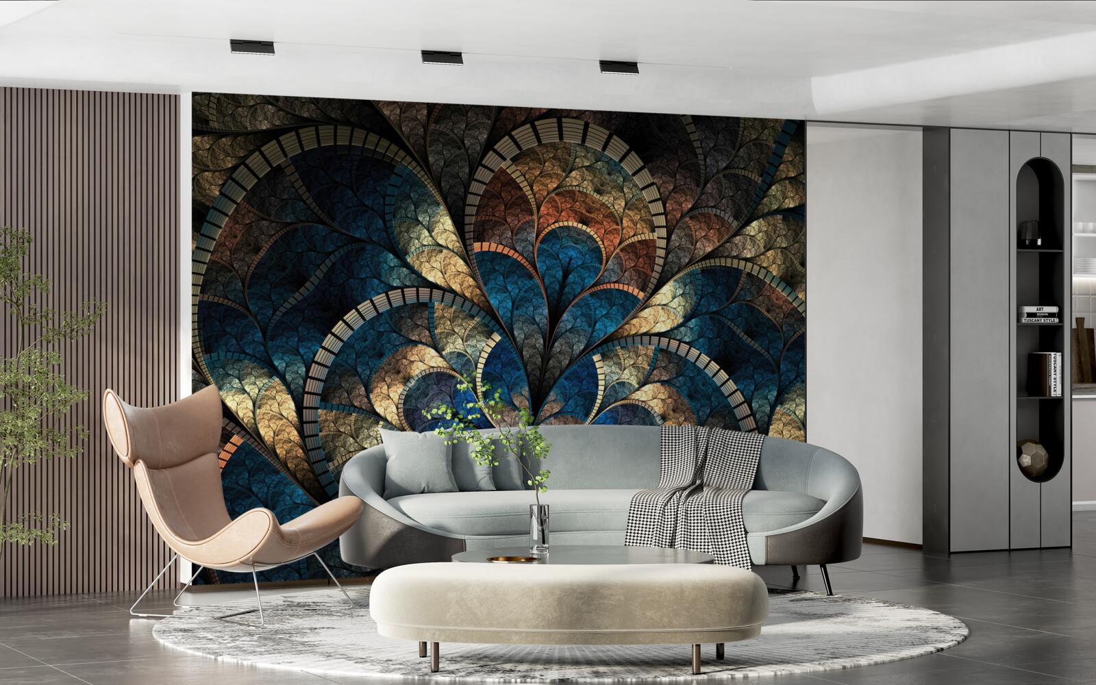 Фотошпалери темно-сині та золоті фігури