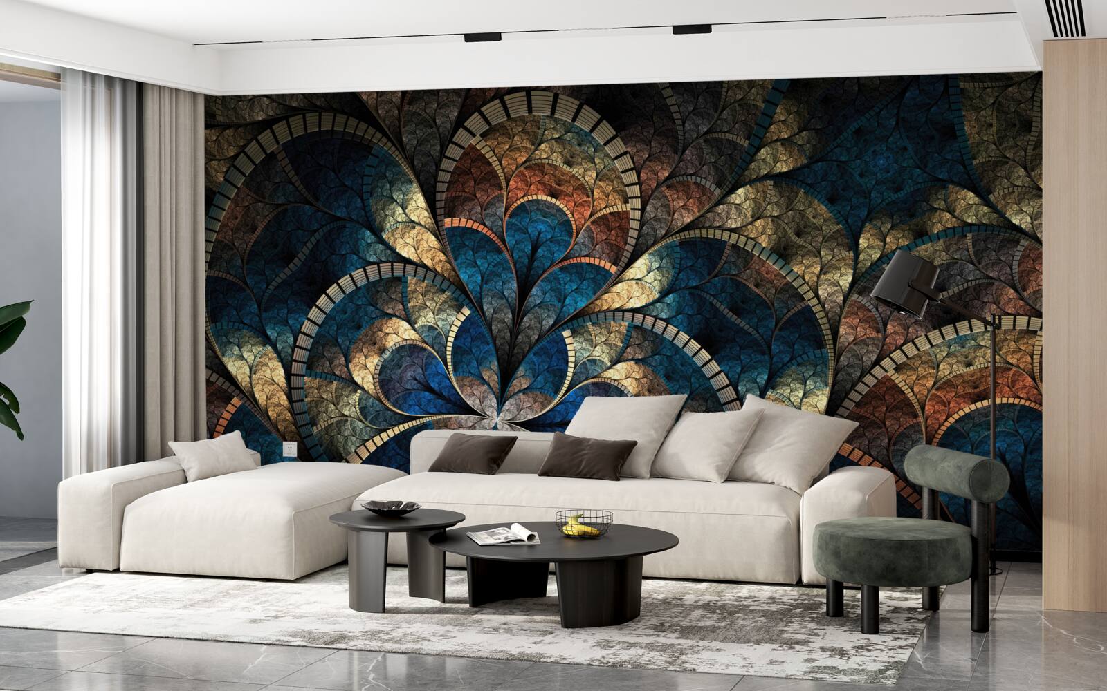 Фотошпалери темно-сині та золоті фігури