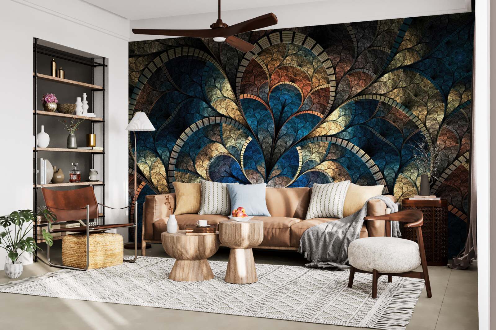 Фотошпалери темно-сині та золоті фігури