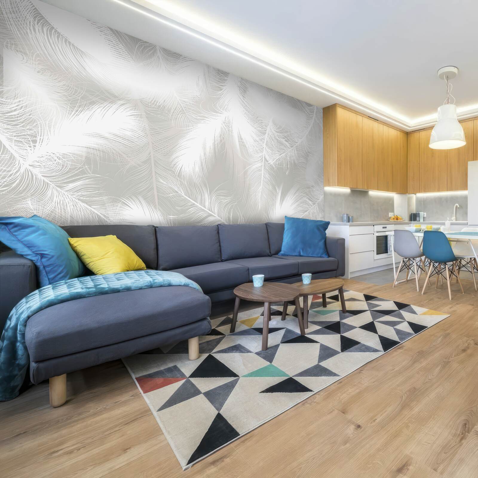 Фотошпалери білосніжне пір'я на задньому плані