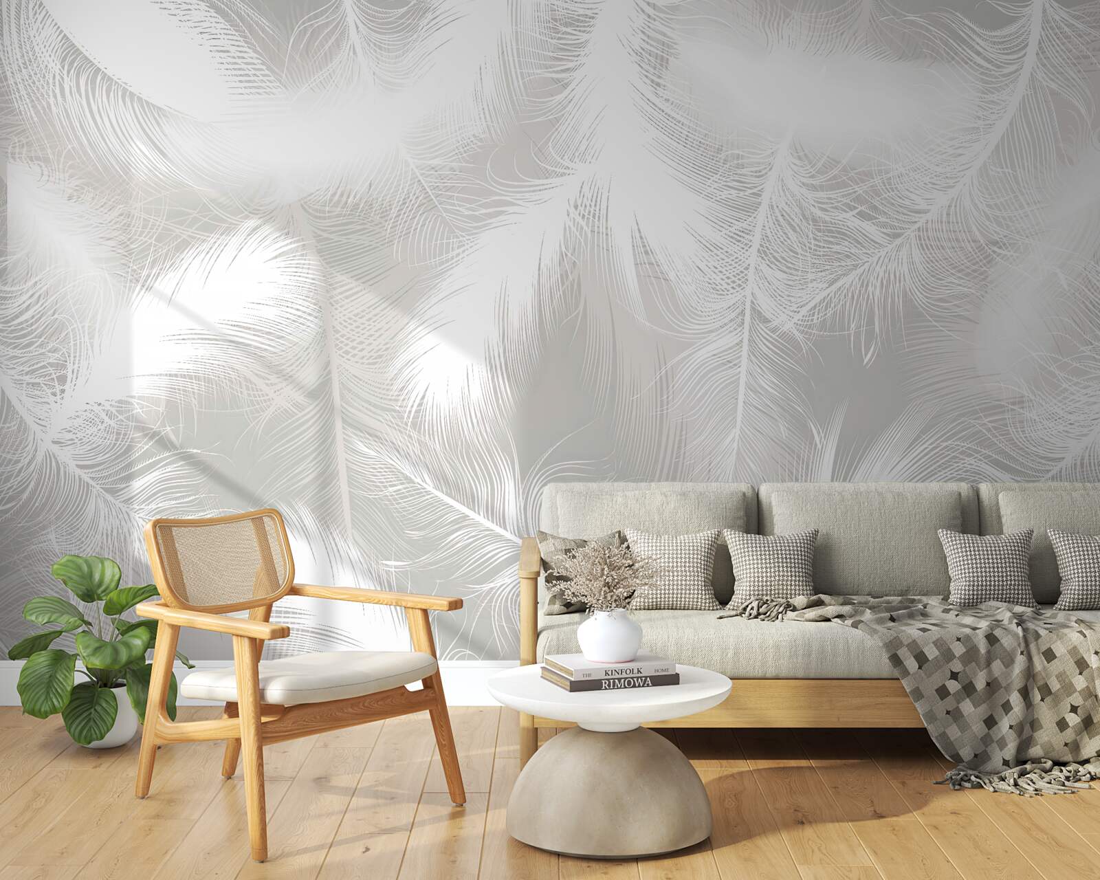 Фотошпалери білосніжне пір'я на задньому плані