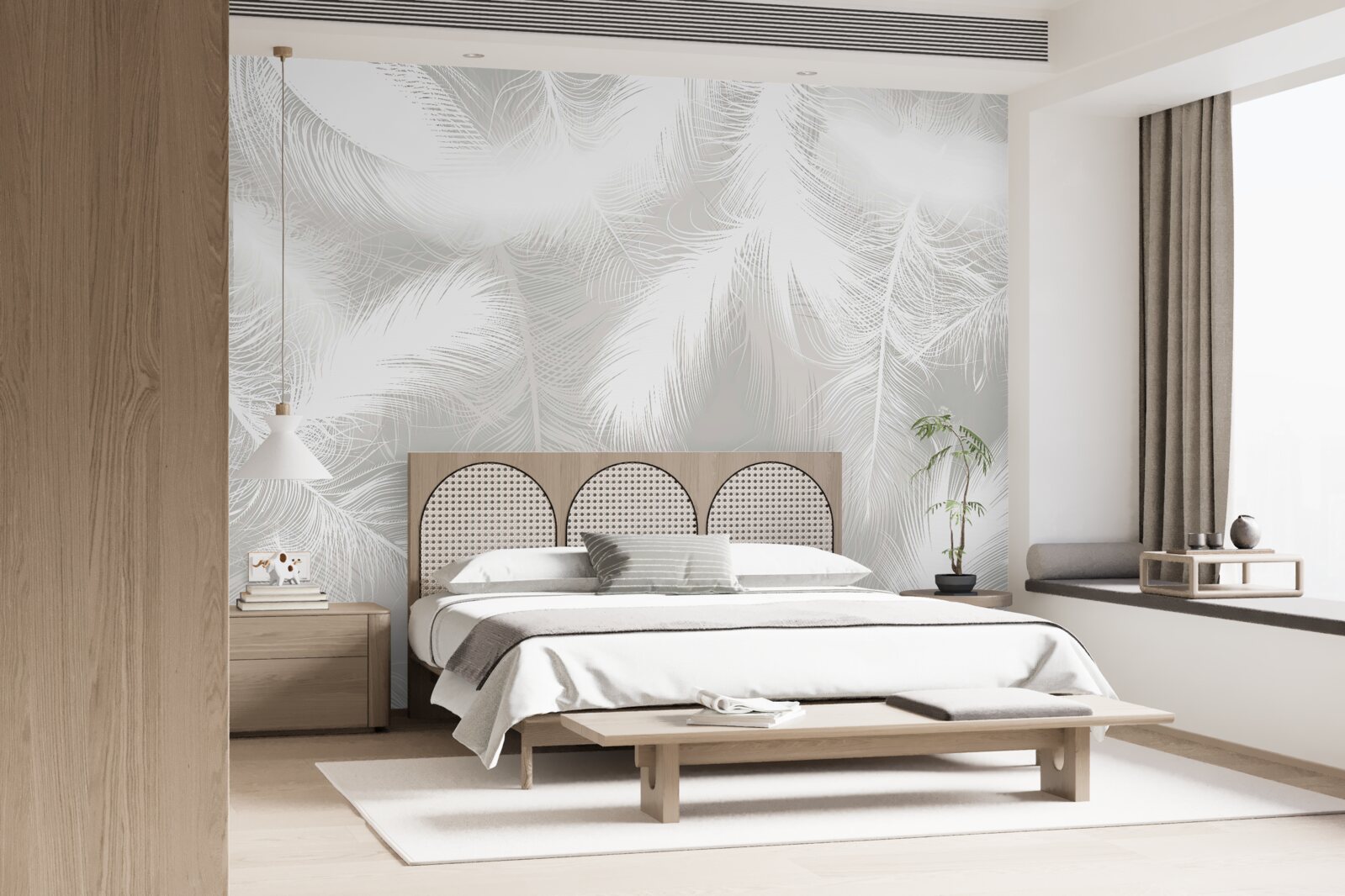 Фотошпалери білосніжне пір'я на задньому плані