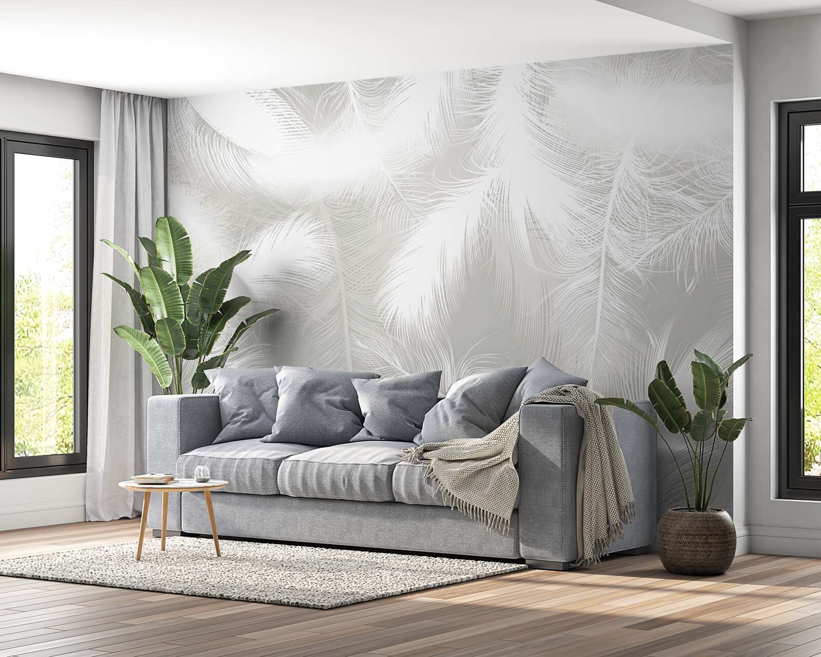 Фотошпалери білосніжне пір'я на задньому плані