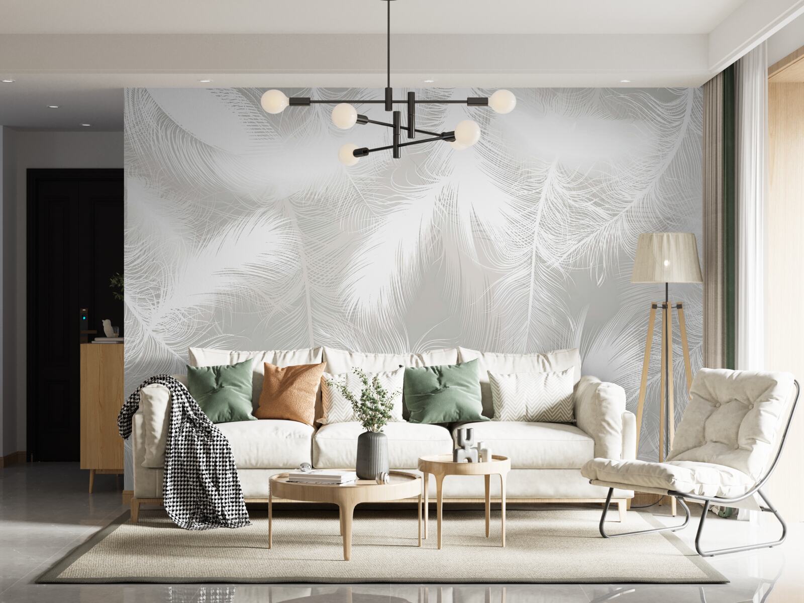 Фотошпалери білосніжне пір'я на задньому плані