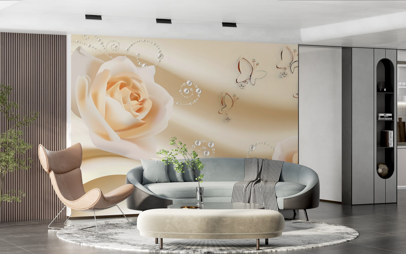 Фотошпалери тканина кремового кольору та пара троянд