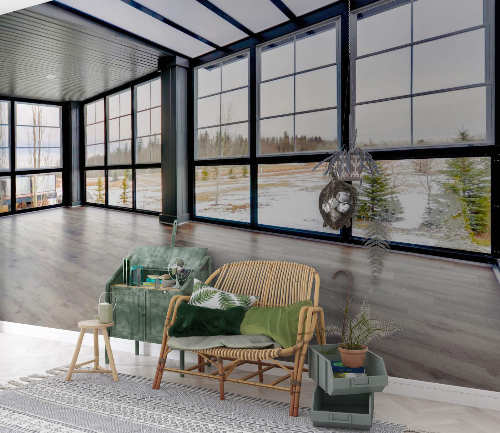 Фотошпалери кімната без меблів з вікнами від підлоги до стелі