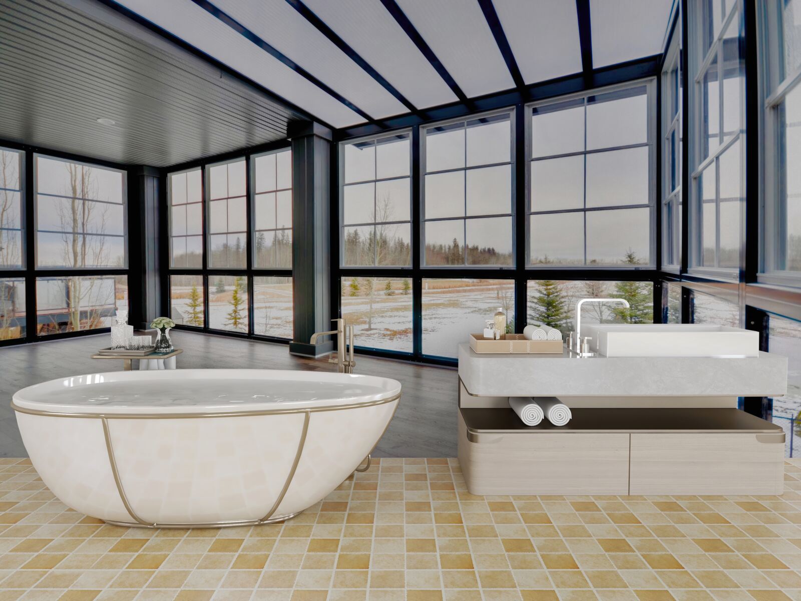 Фотошпалери кімната без меблів з вікнами від підлоги до стелі