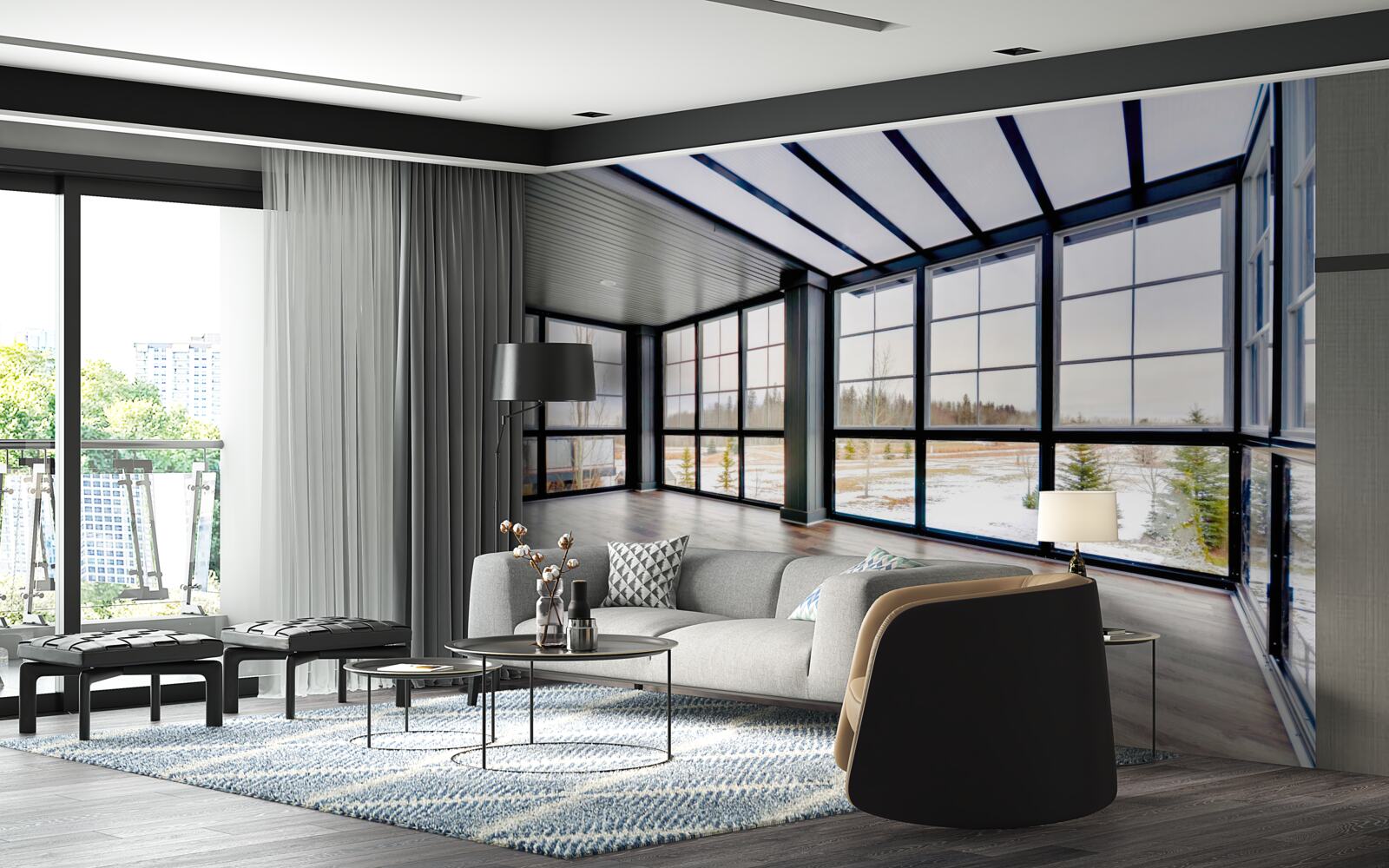 Фотошпалери кімната без меблів з вікнами від підлоги до стелі