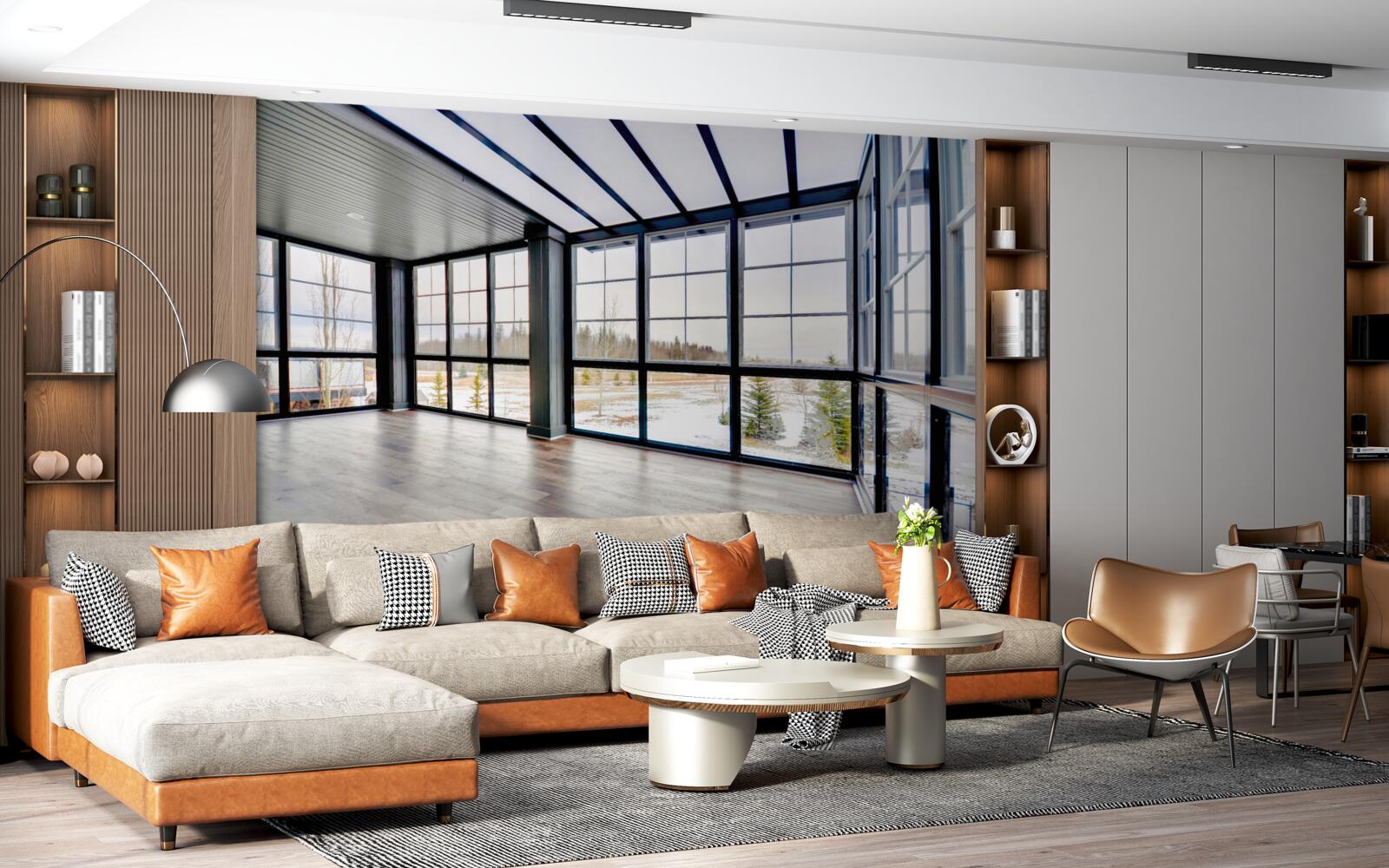 Фотошпалери кімната без меблів з вікнами від підлоги до стелі