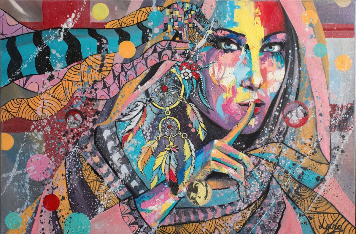 Фотошпалери ілюстрація дівчинки в різних яскравих кольорах