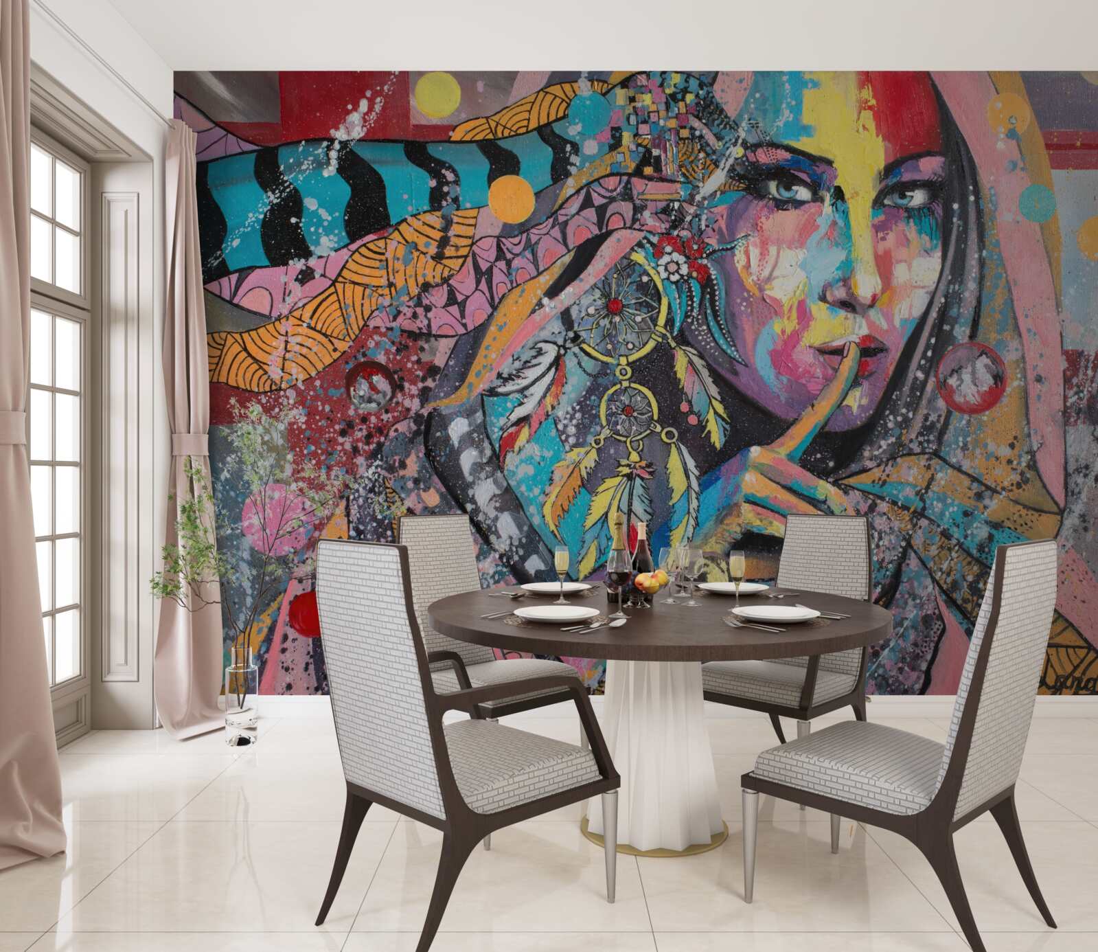 Фотошпалери ілюстрація дівчинки в різних яскравих кольорах