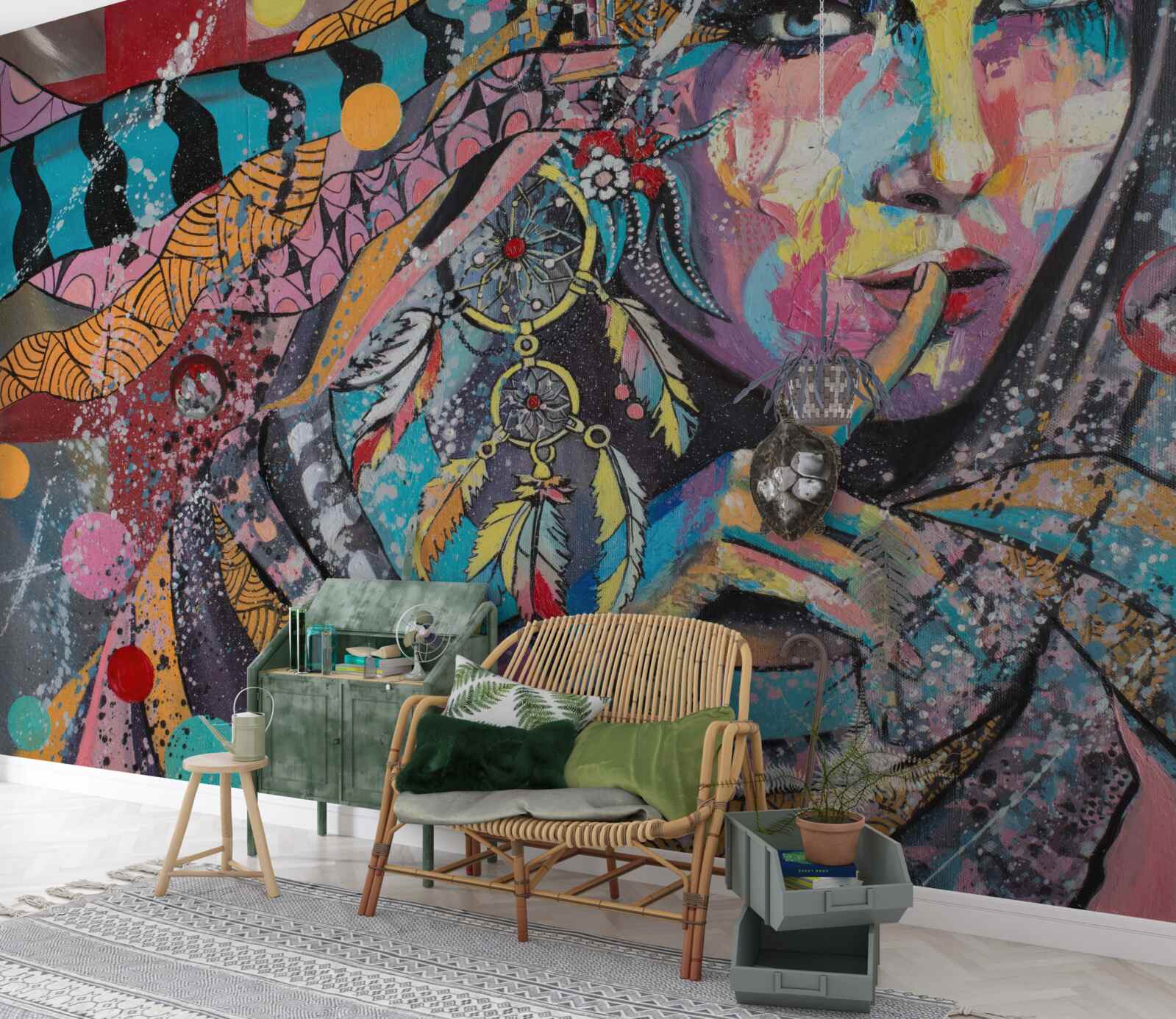 Фотошпалери ілюстрація дівчинки в різних яскравих кольорах