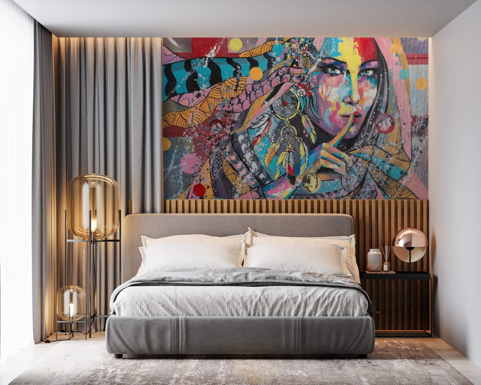 Фотошпалери ілюстрація дівчинки в різних яскравих кольорах