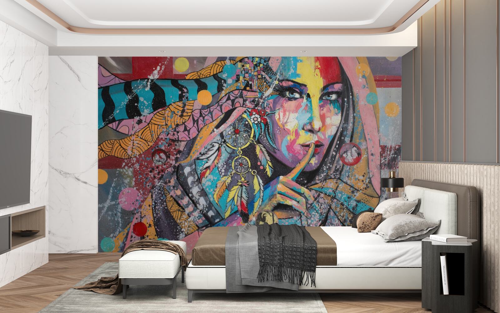 Фотошпалери ілюстрація дівчинки в різних яскравих кольорах