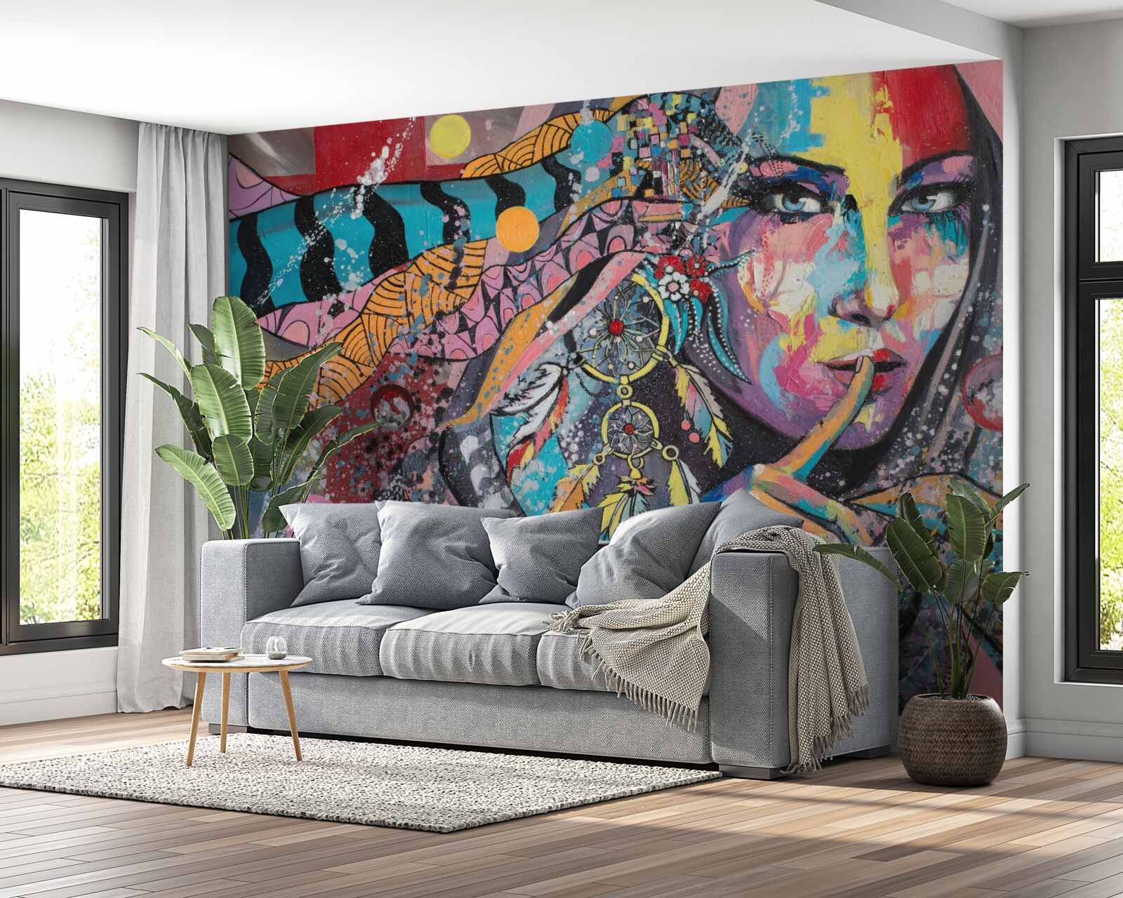 Фотошпалери ілюстрація дівчинки в різних яскравих кольорах