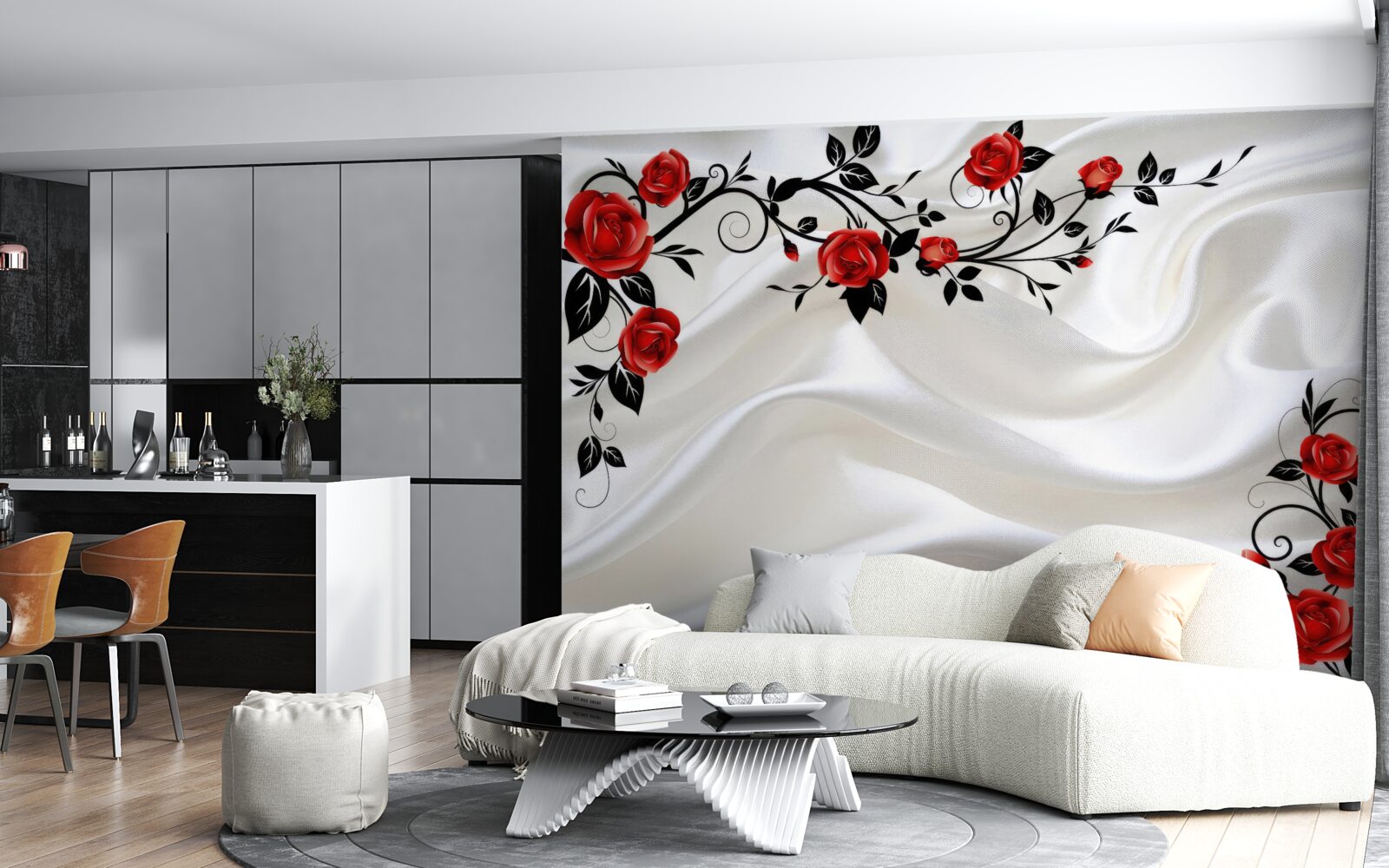 Фотошпалери білі атласні та червоні троянди