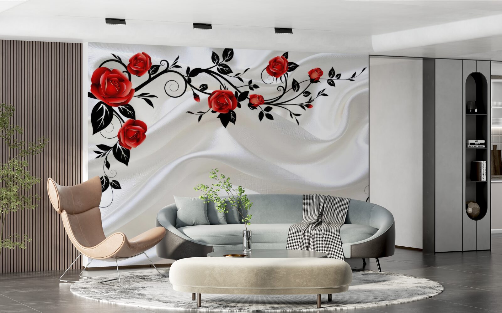 Фотошпалери білі атласні та червоні троянди