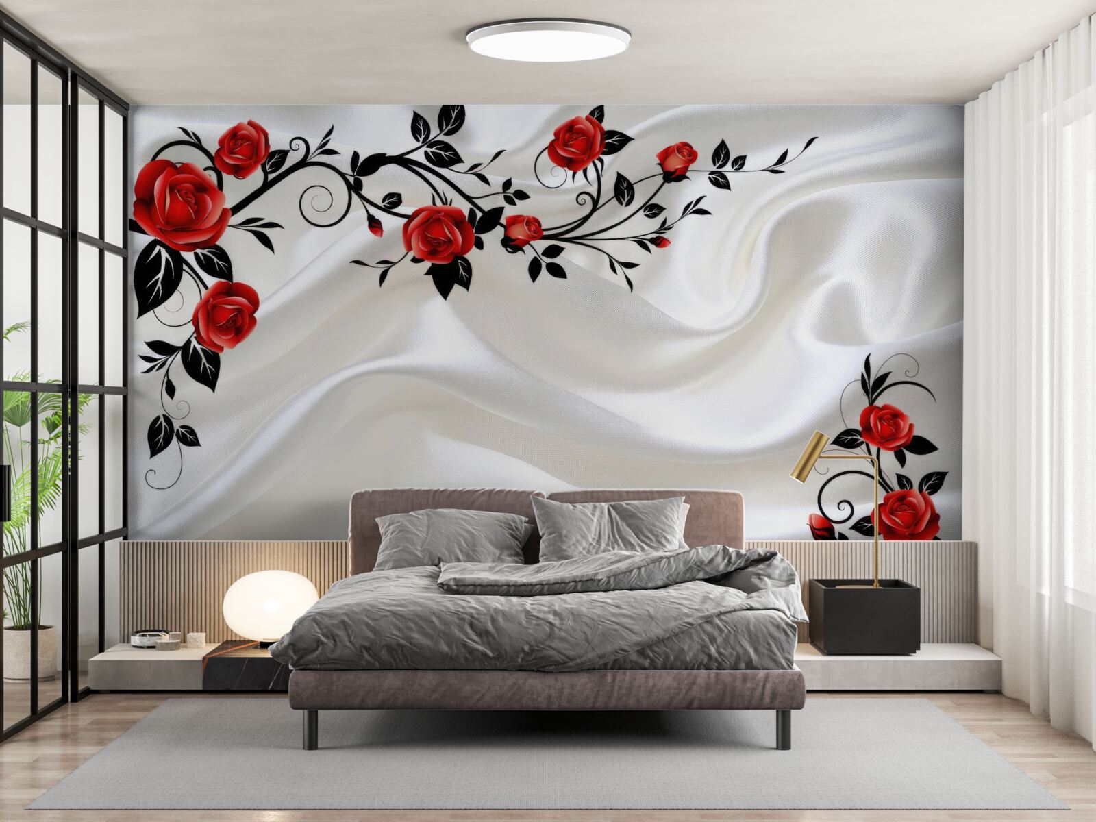 Фотошпалери білі атласні та червоні троянди