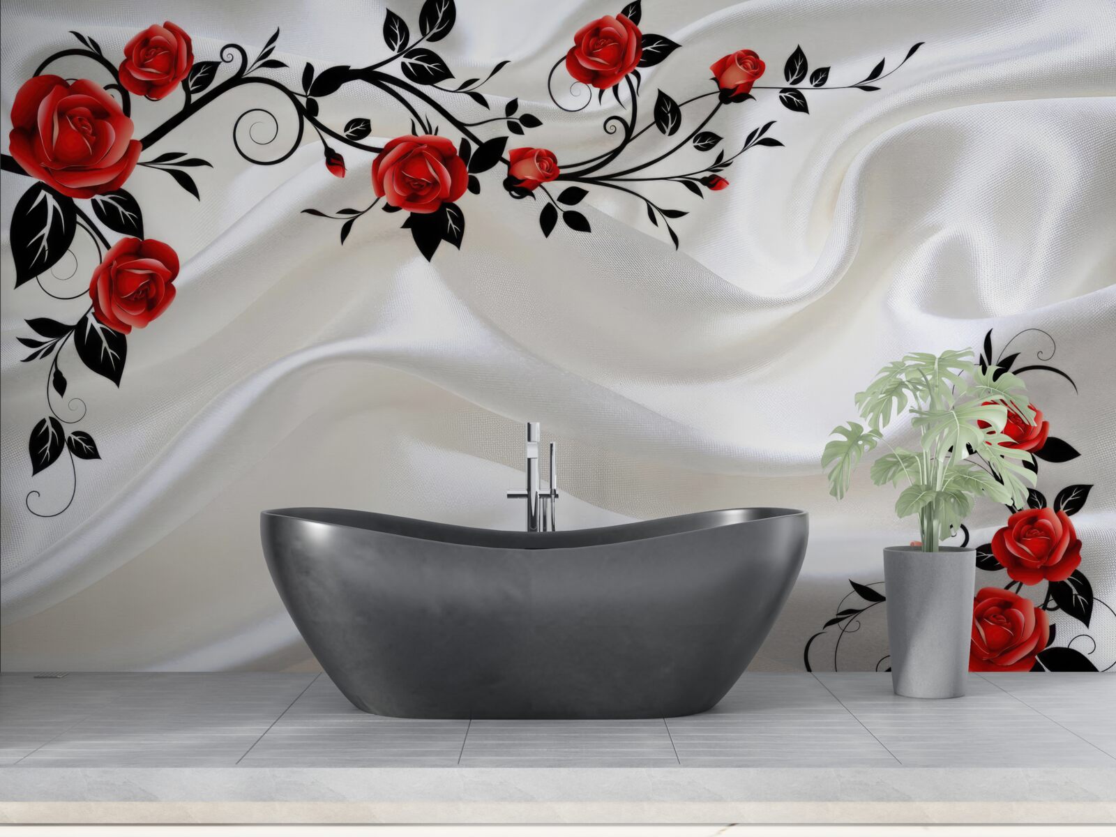 Фотошпалери білі атласні та червоні троянди