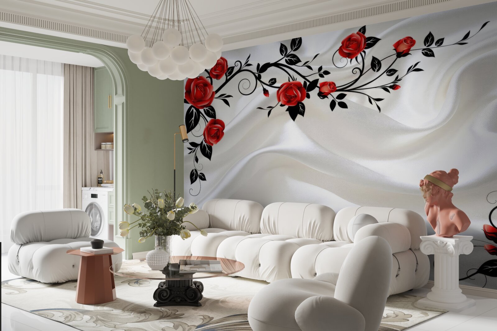 Фотошпалери білі атласні та червоні троянди