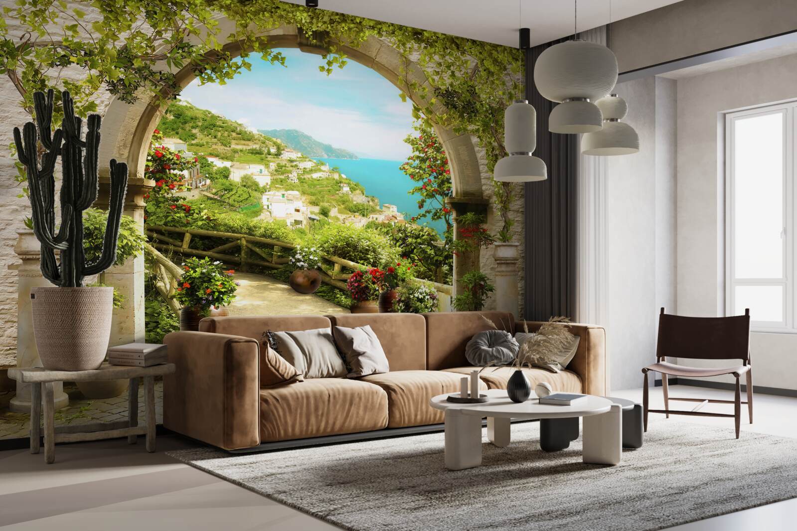 Фотошпалери стовпи, що ведуть до саду, повного квітів