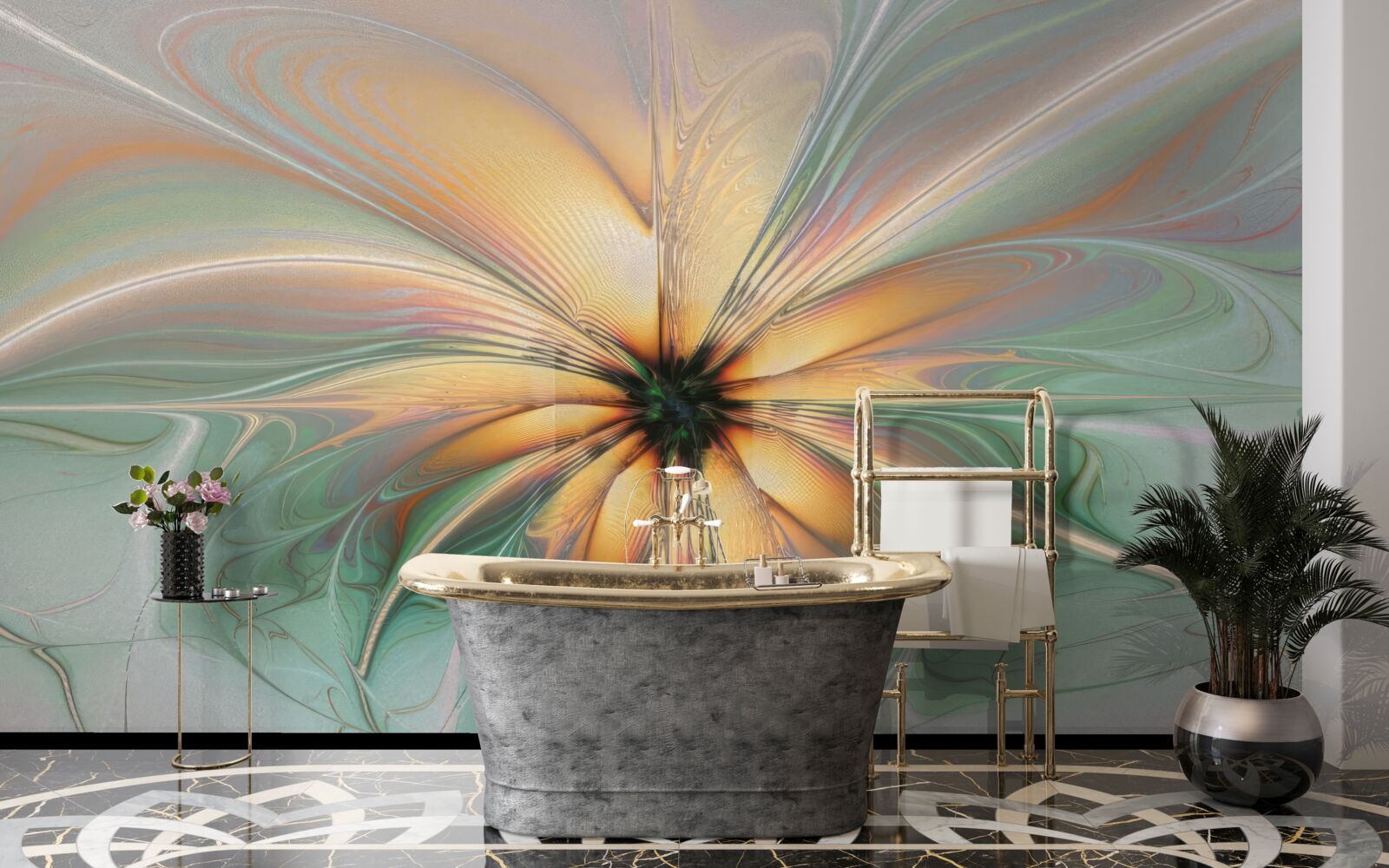 Фотошпалери кольори розливаються, утворюючи квітку