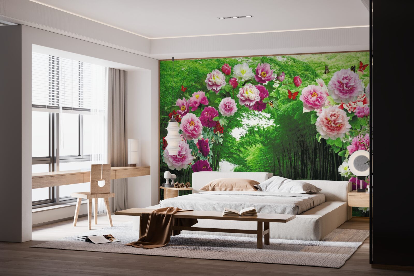 Фотошпалери рожеві квіти на вході до лісу