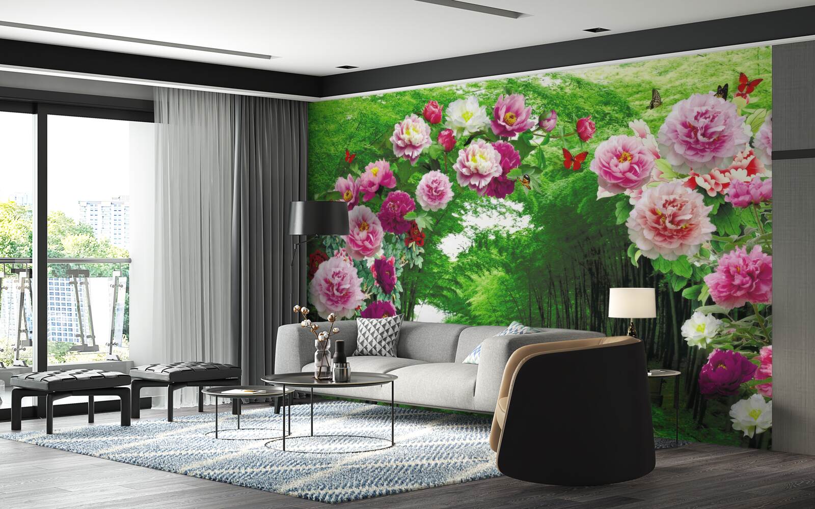 Фотошпалери рожеві квіти на вході до лісу