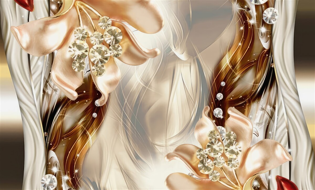 Фотошпалери золоті квіти з кам'яними прикрасами