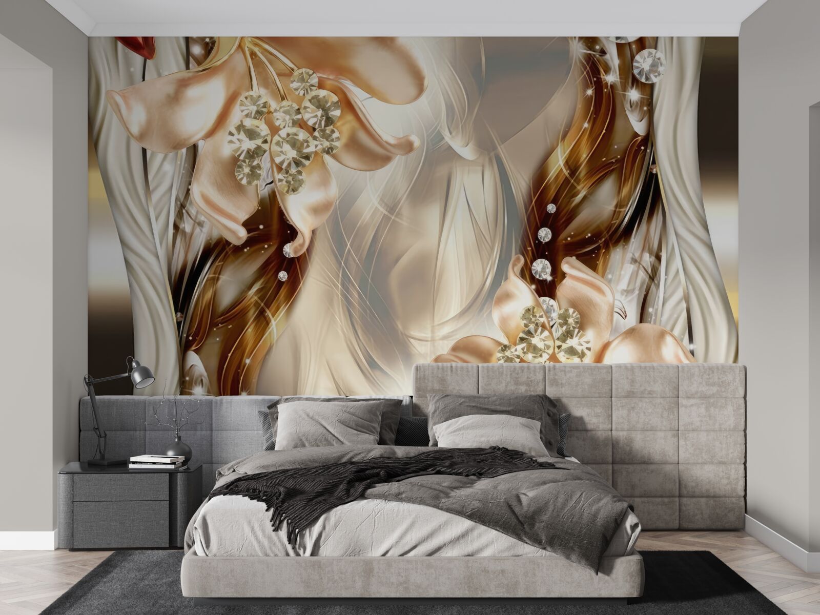 Фотошпалери золоті квіти з кам'яними прикрасами