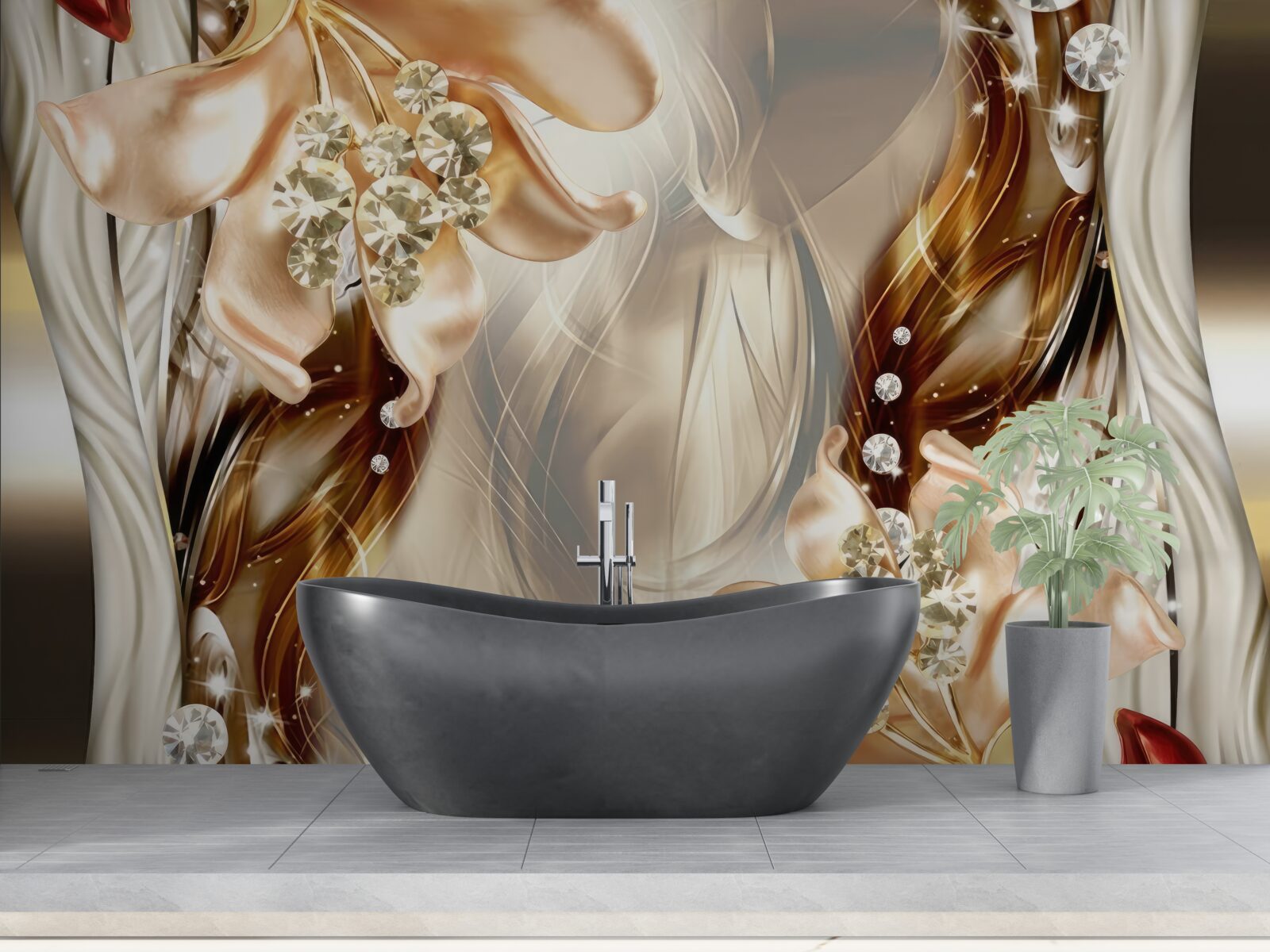 Фотошпалери золоті квіти з кам'яними прикрасами