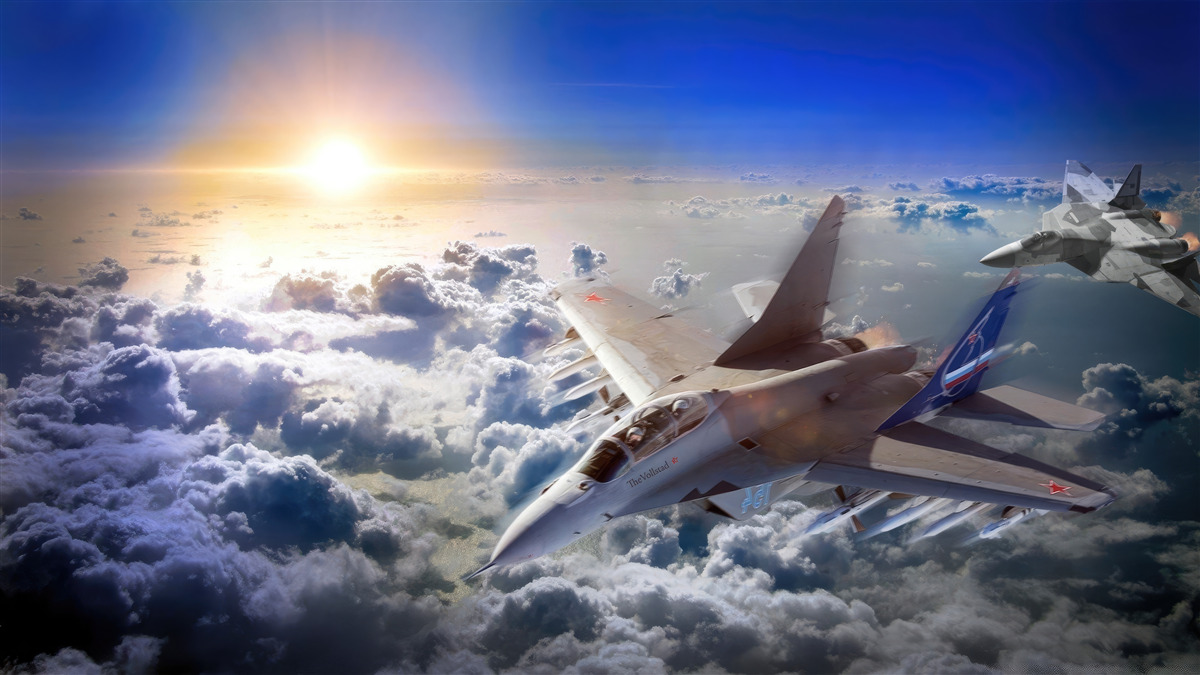 Фотошпалери винищувачі пролітають крізь хмари