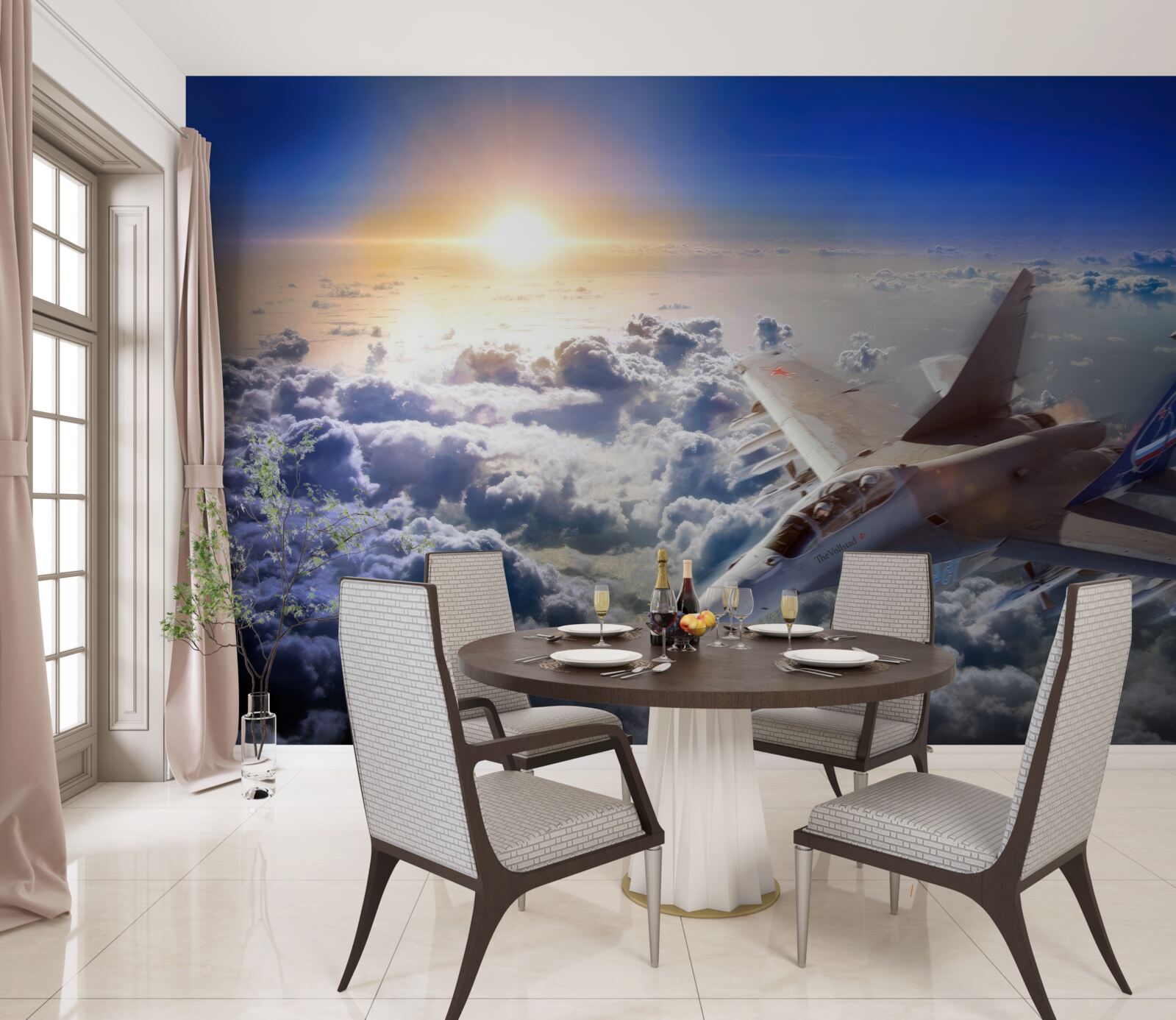 Фотошпалери винищувачі пролітають крізь хмари