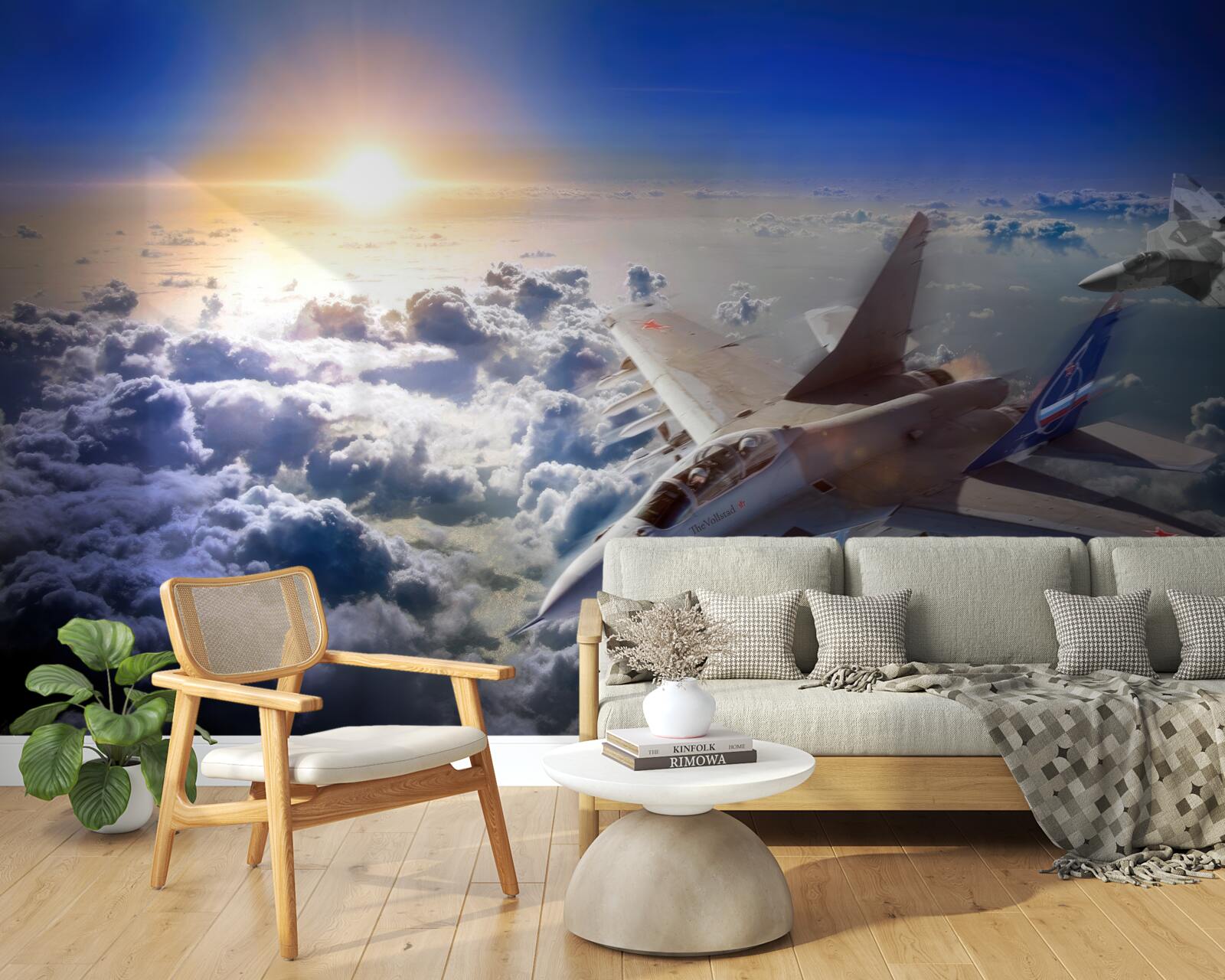 Фотошпалери винищувачі пролітають крізь хмари