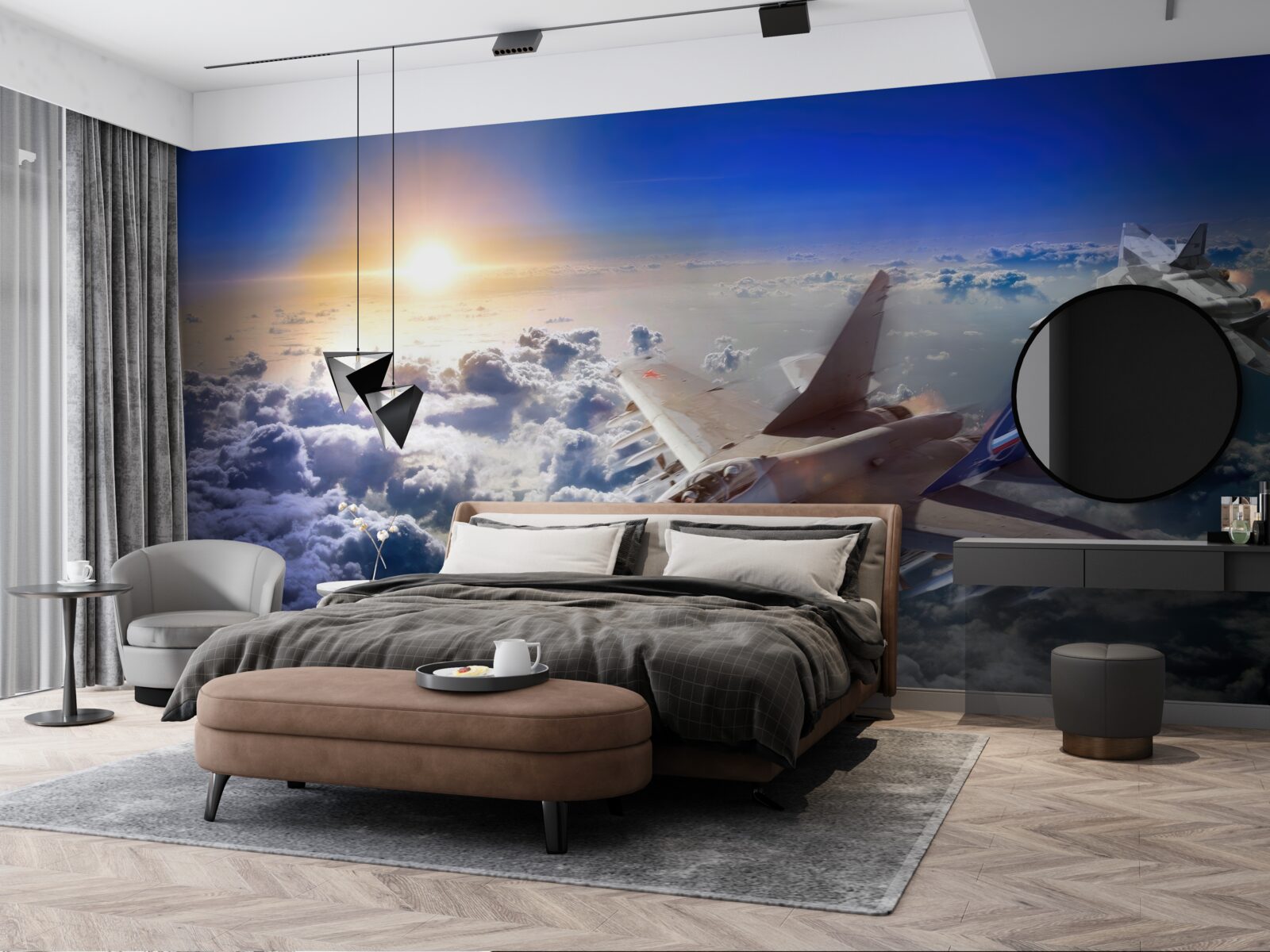 Фотошпалери винищувачі пролітають крізь хмари