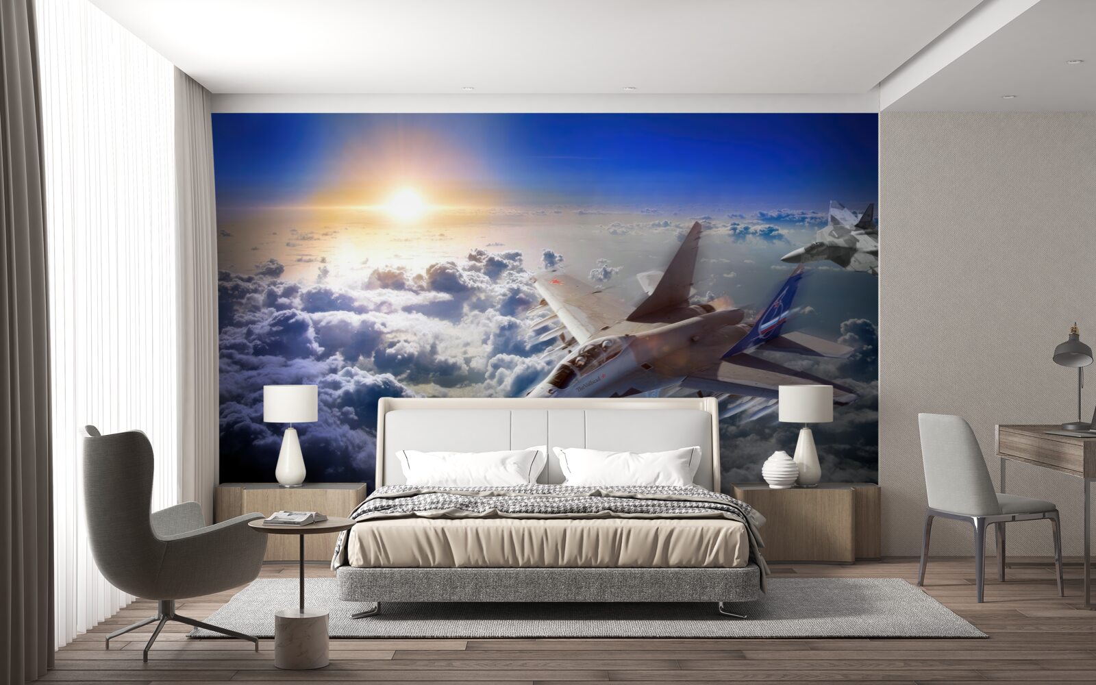 Фотошпалери винищувачі пролітають крізь хмари