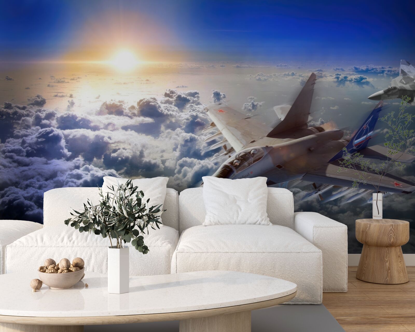 Фотошпалери винищувачі пролітають крізь хмари