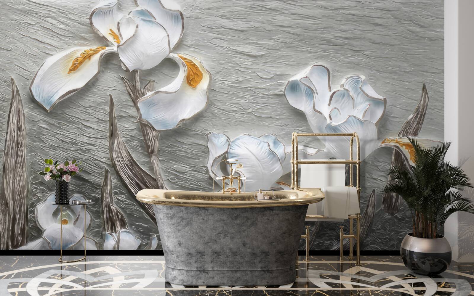 Фотошпалери об'ємні білі квіти, показані на фото